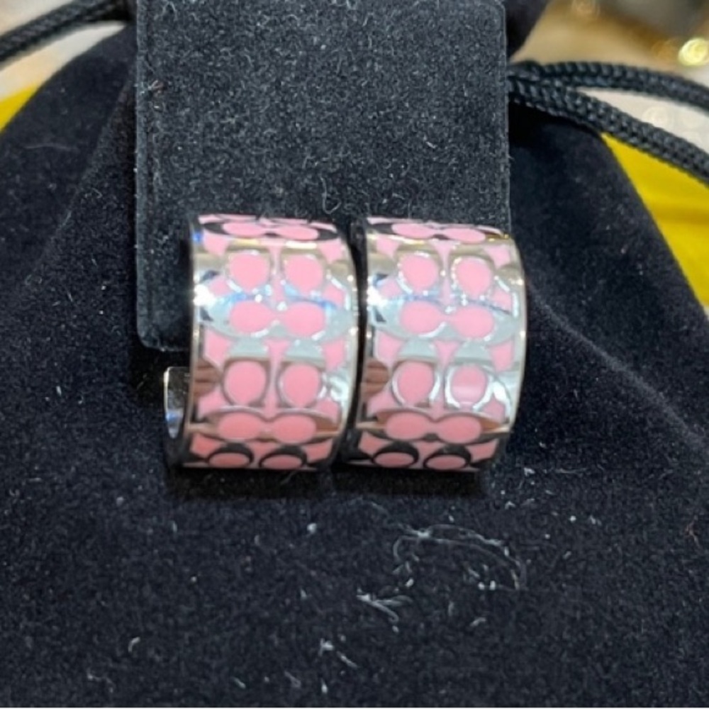 Coach Signature C Bangle Bracelet & Earrings - Silver and Pink - EUC - Picture 3 of 16